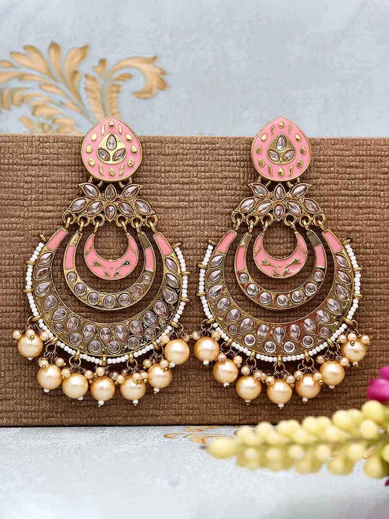 Reverse AD Chandbali Earrings in Mehendi finish - CNB15889
