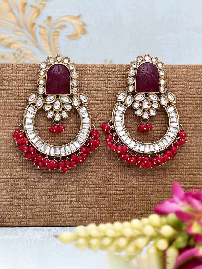 Kundan Chandbali Earrings in Mehendi finish - CNB26106