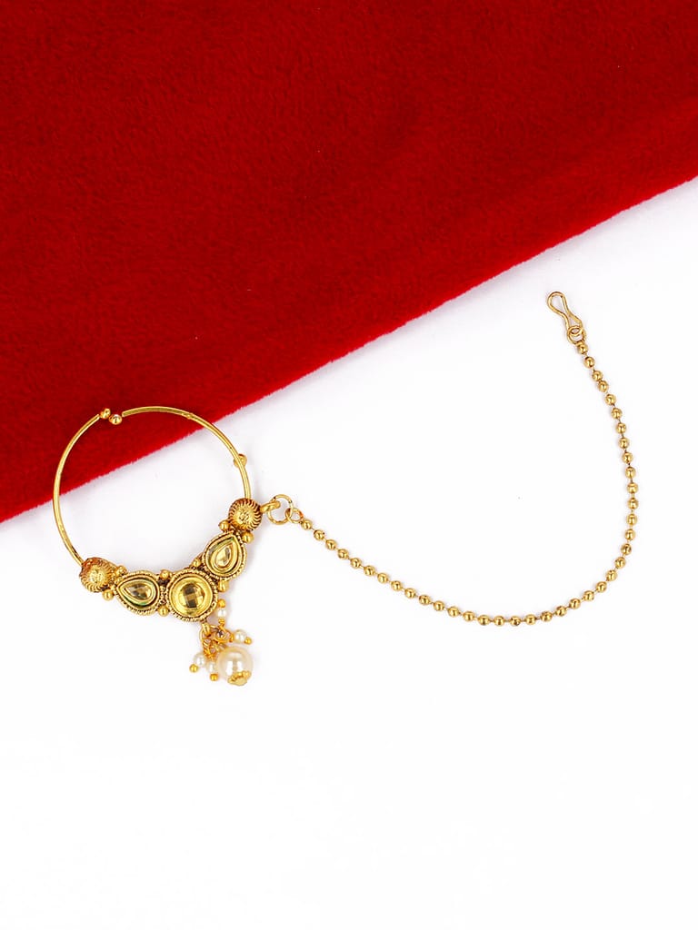 Traditional Nose Ring with Chain in Gold finish - CNB21988