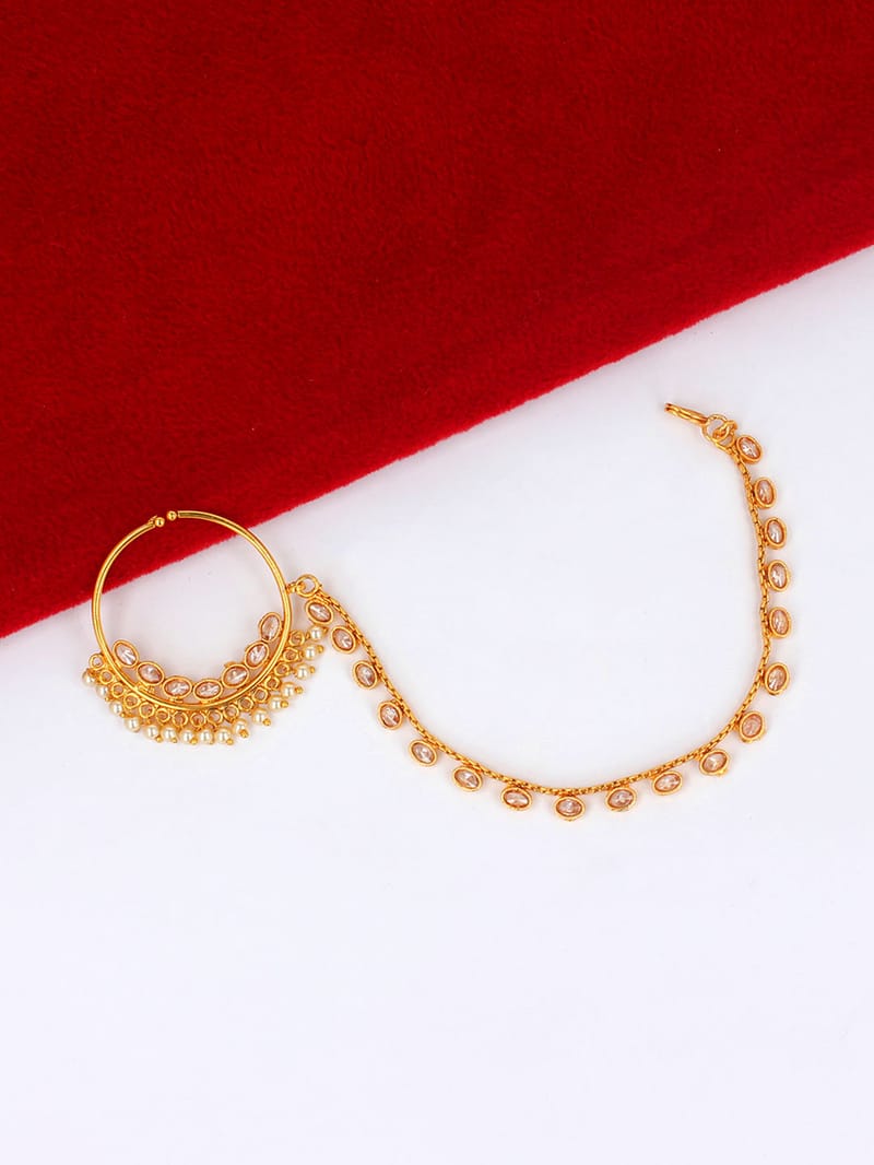 Antique Nose Ring with Chain in Gold finish - CNB2275