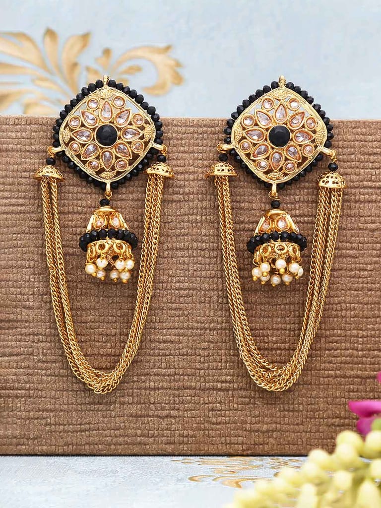 Reverse AD Long Earrings in Gold finish - CNB472