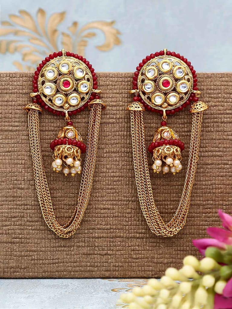 Kundan Long Earrings in Gold finish - CNB485