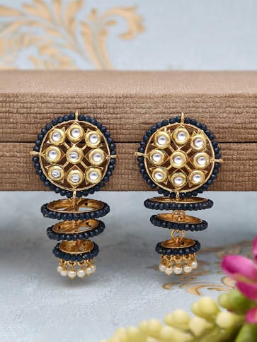 Kundan Long Earrings in Gold finish - CNB511