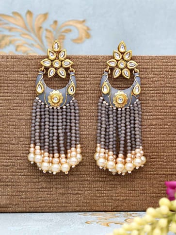 Kundan Long Earrings in Gold finish - CNB544