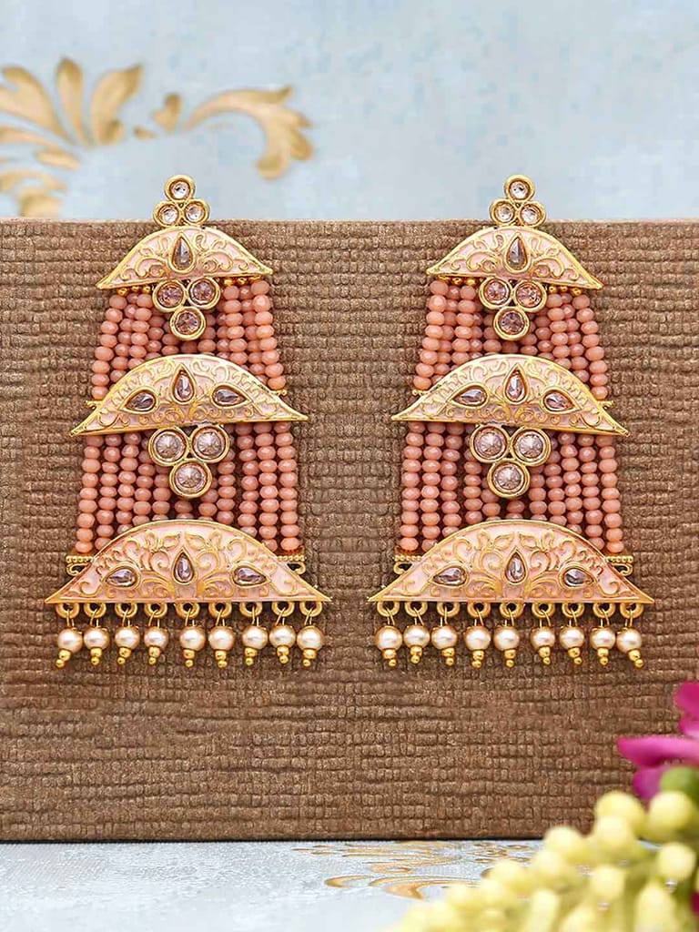 Meenakari Long Earrings in Gold finish - CNB586