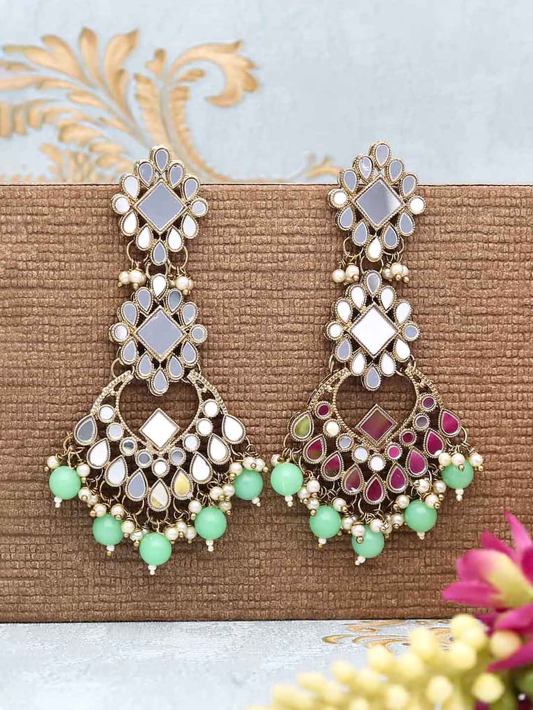 Mirror Long Earrings in Mehendi finish - CNB17669