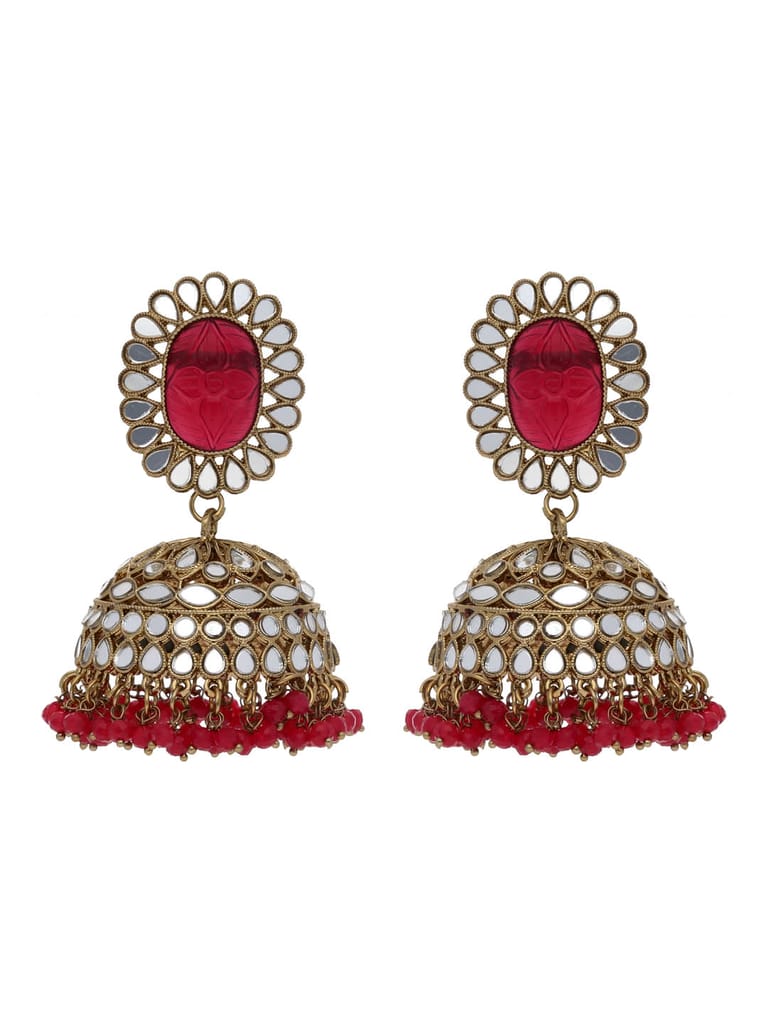 Mirror Jhumka Earrings in Mehendi finish - CNB21773
