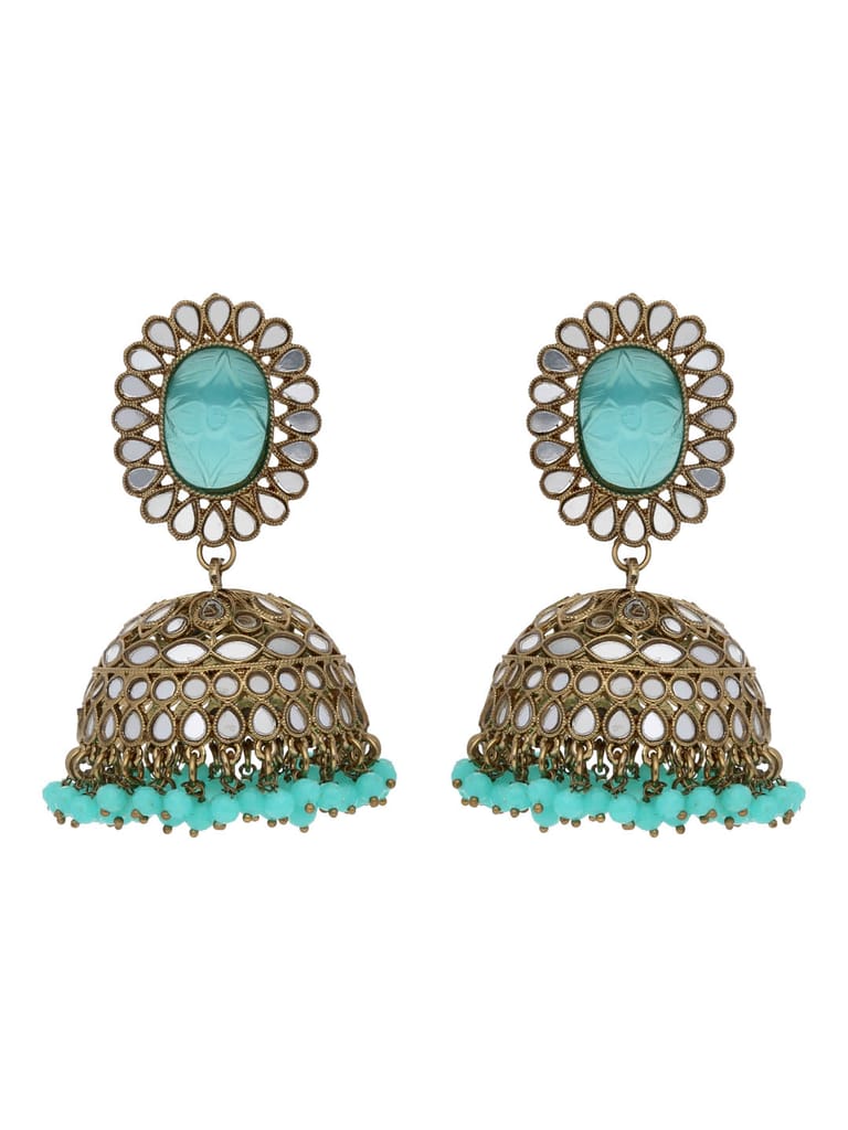 Mirror Jhumka Earrings in Mehendi finish - CNB21776