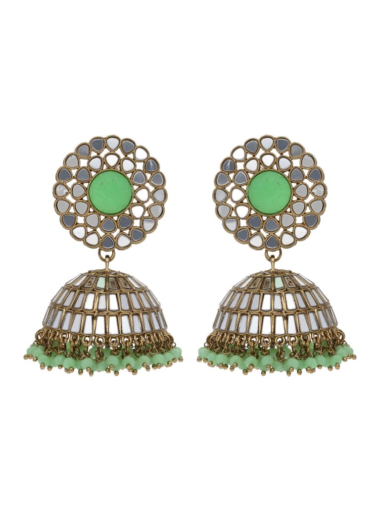 Mirror Jhumka Earrings in Mehendi finish - CNB21782