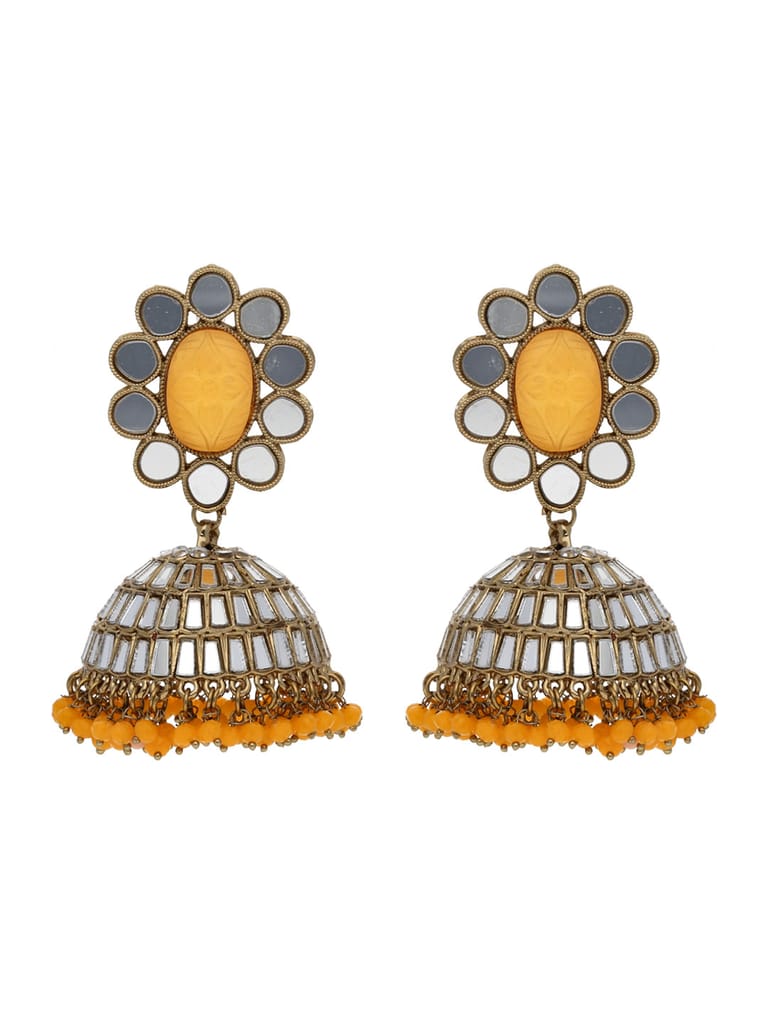 Mirror Jhumka Earrings in Mehendi finish - CNB21770