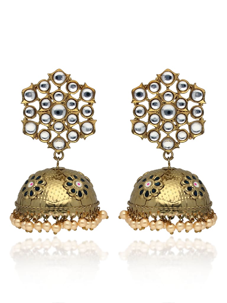 Kundan Jhumka Earrings in Mehendi finish - CNB41327