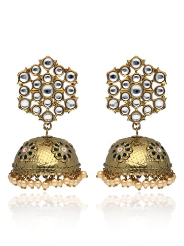 Kundan Jhumka Earrings in Mehendi finish - CNB41327