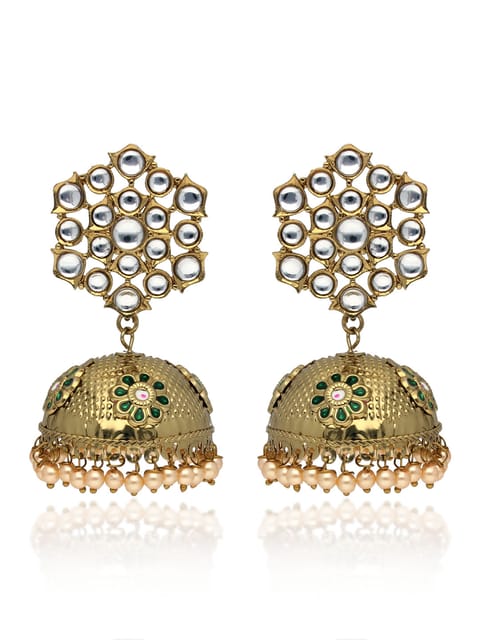 Kundan Jhumka Earrings in Mehendi finish - CNB41326