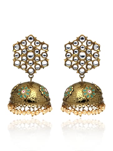 Kundan Jhumka Earrings in Mehendi finish - CNB41330