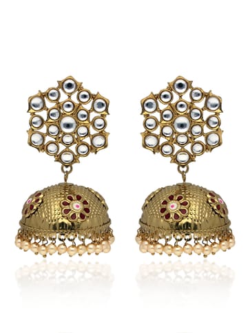 Kundan Jhumka Earrings in Mehendi finish - CNB41328