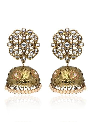 Kundan Jhumka Earrings in Mehendi finish - CNB41320
