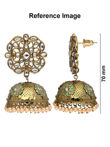 Kundan Jhumka Earrings in Mehendi finish - CNB41322