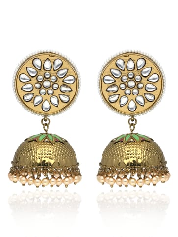 Kundan Jhumka Earrings in Mehendi finish - CNB41273
