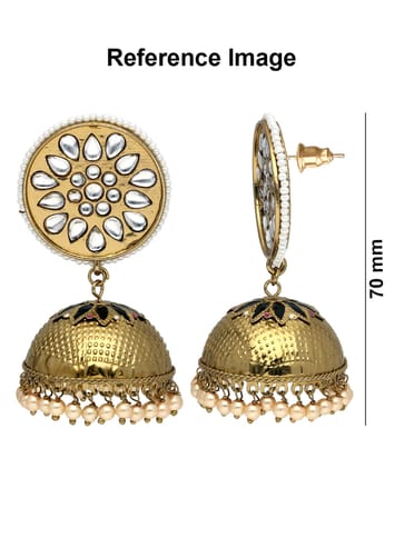 Kundan Jhumka Earrings in Mehendi finish - CNB41273