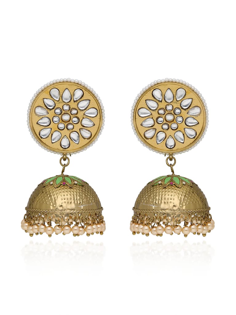 Kundan Jhumka Earrings in Mehendi finish - CNB42994
