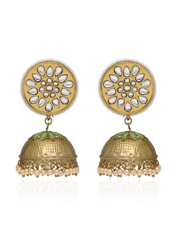 Kundan Jhumka Earrings in Mehendi finish - CNB42994
