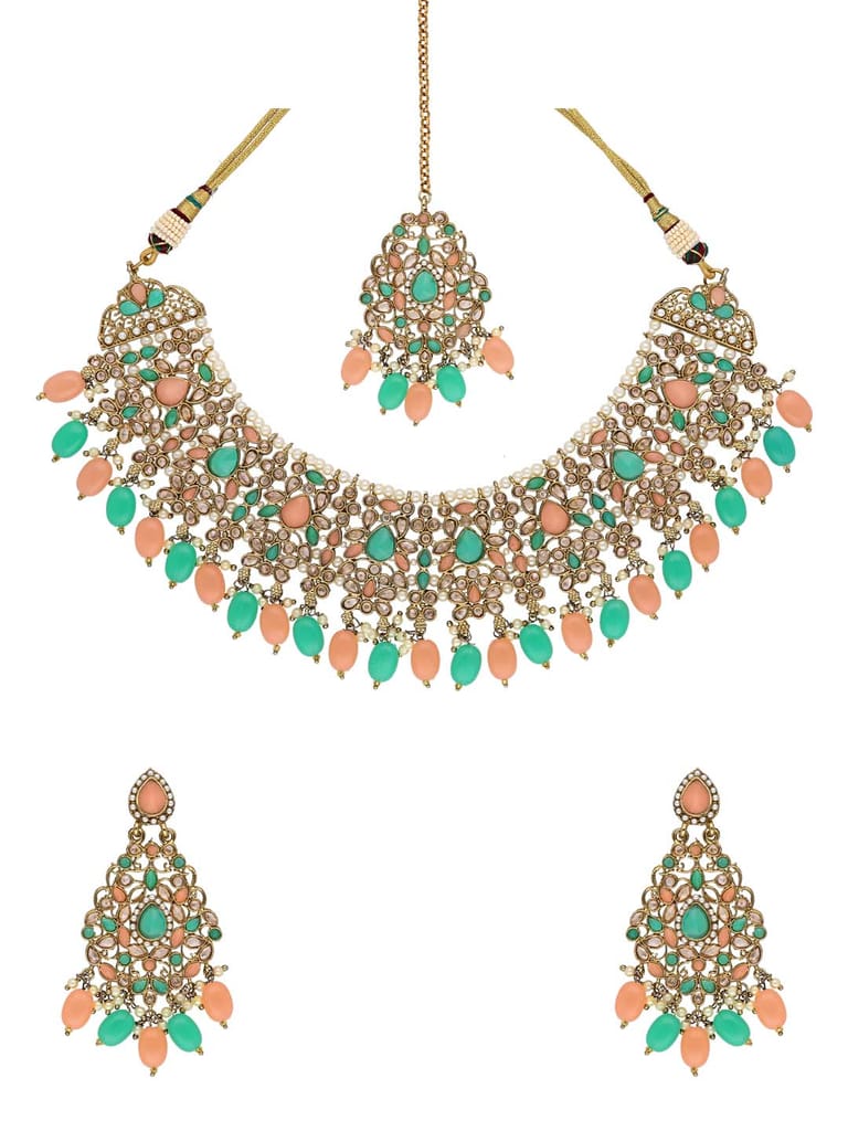 Reverse AD Necklace Set in Mehendi finish - NRJ60