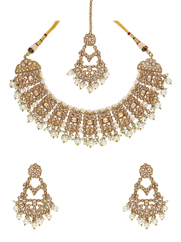 Reverse AD Necklace Set in Mehendi finish - NRJ28