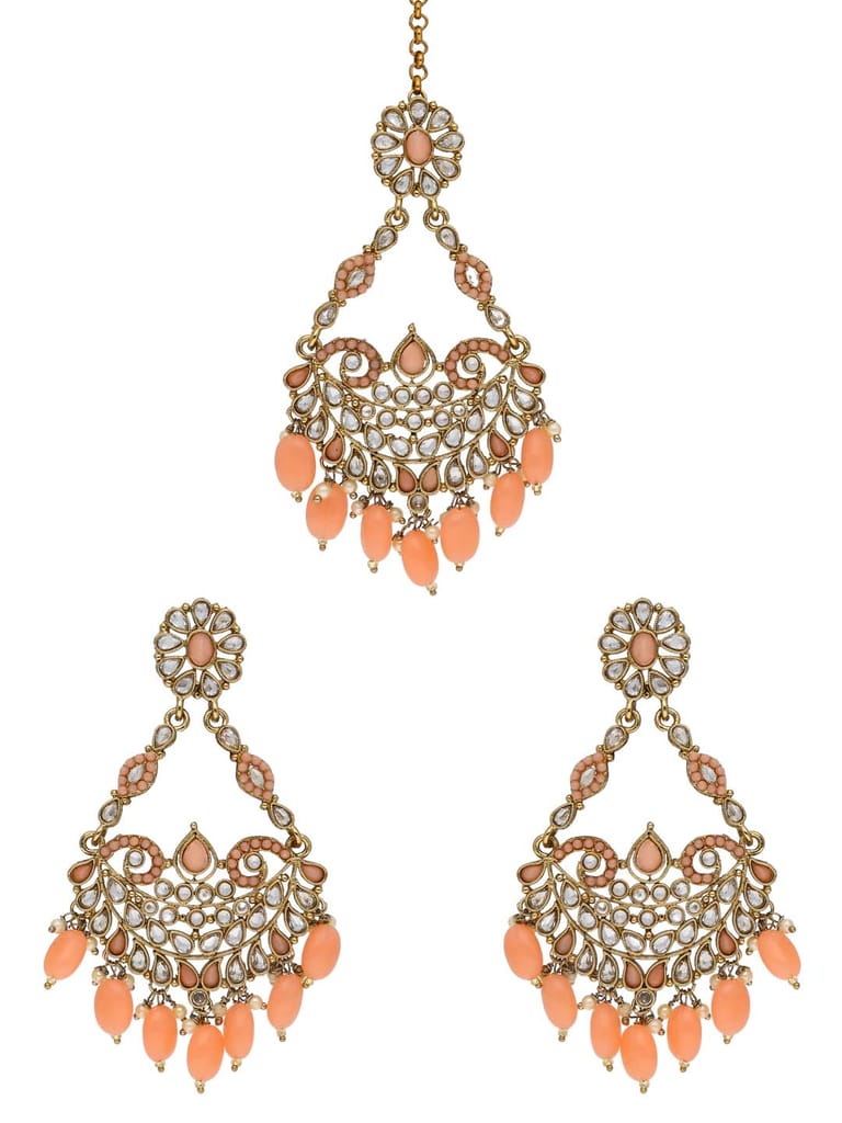 Reverse AD Tikka Earring Set in Mehendi finish - NRJ259