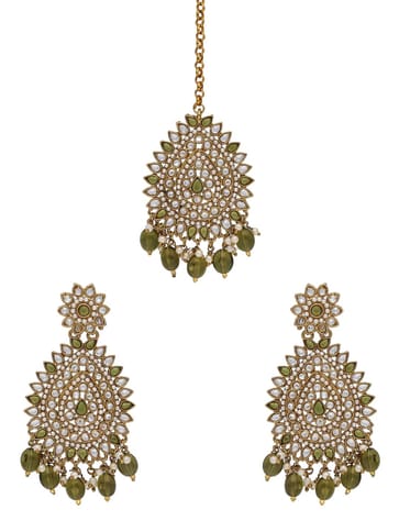 Reverse AD Tikka Earring Set in Mehendi finish - NRJ235