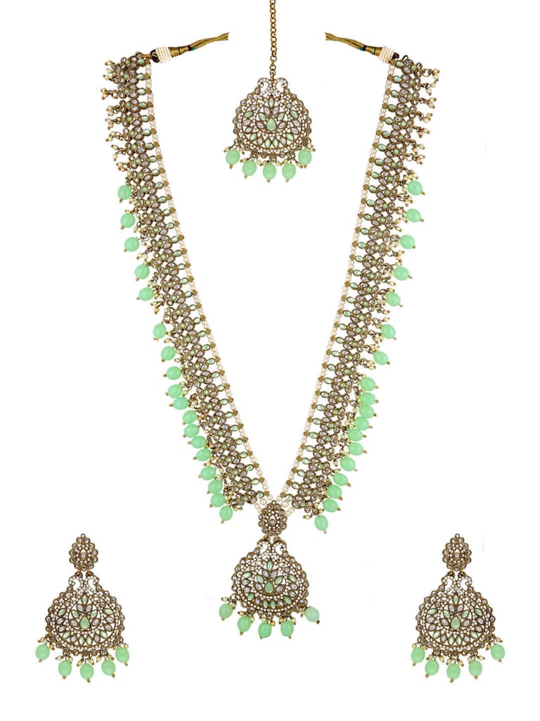 Reverse AD Long Necklace Set in Mehendi finish - NRJ176