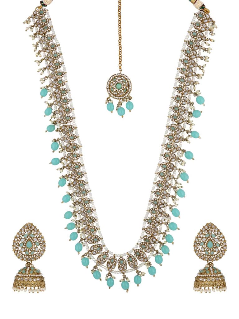 Reverse AD Long Necklace Set in Mehendi finish - NRJ198