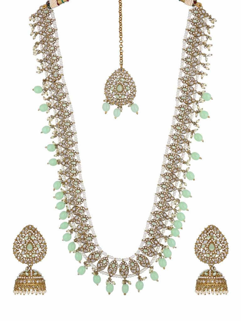 Reverse AD Long Necklace Set in Mehendi finish - NRJ202
