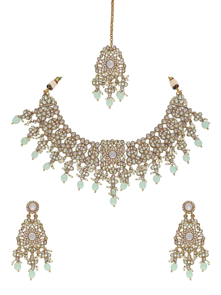 Reverse AD Necklace Set in Mehendi finish - NRJ165