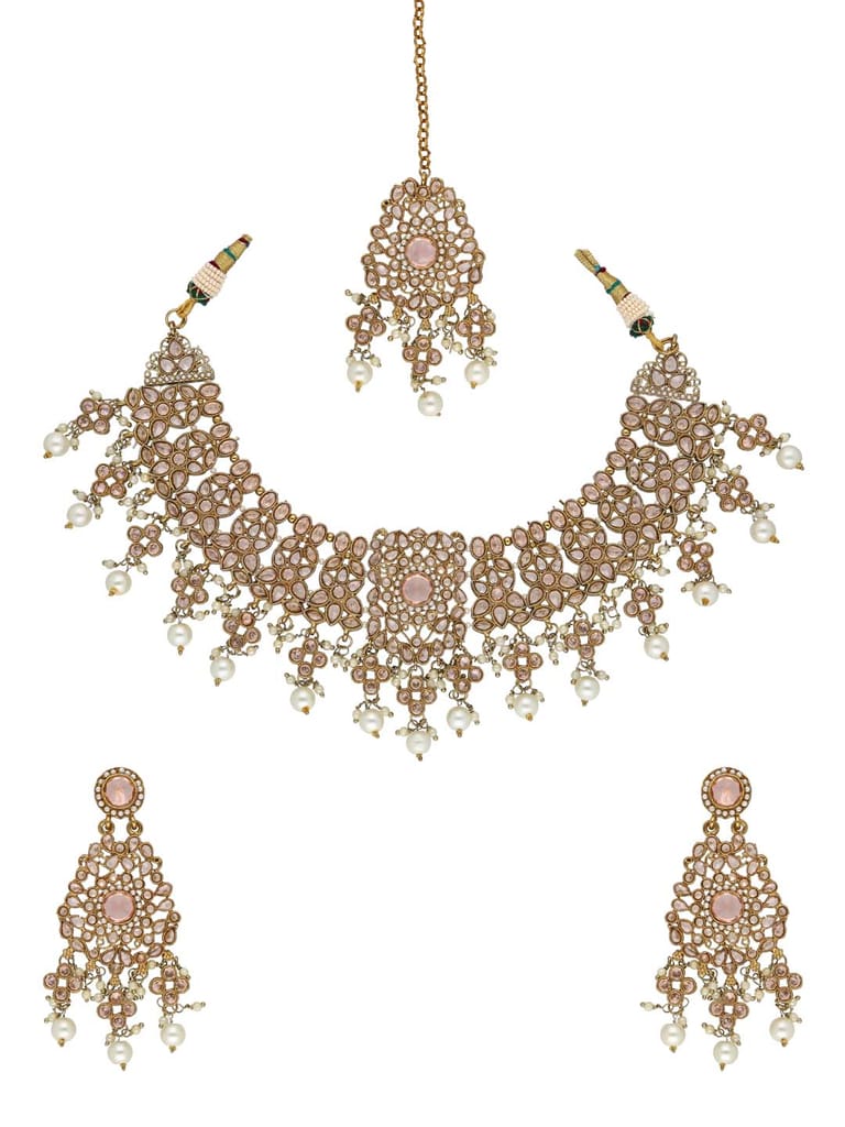 Reverse AD Necklace Set in Mehendi finish - NRJ172