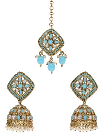 Reverse AD Tikka Earring Set in Mehendi finish - NRJ302