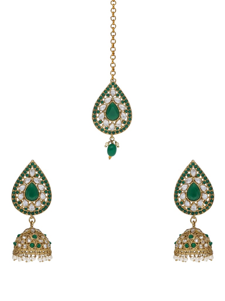 Reverse AD Tikka Earring Set in Mehendi finish - NRJ287