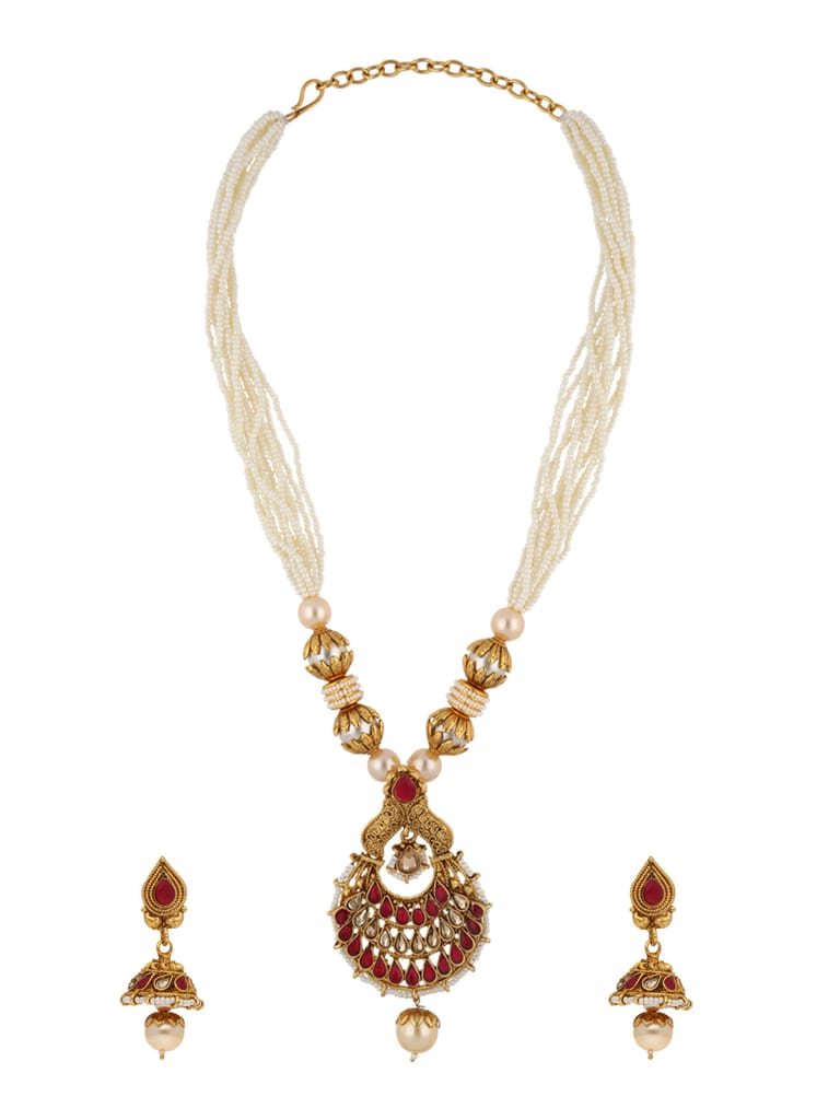 Antique Mala with Pendant Set in Gold finish - CNB22446