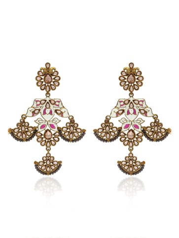 Reverse AD Long Earrings in Mehendi finish - CNB41309