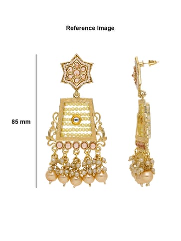 Reverse AD Long Earrings in Gold finish - CNB28487