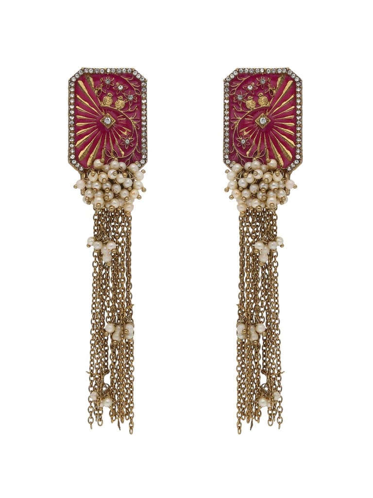 Antique Long Earrings in Mehendi finish - CNB21832