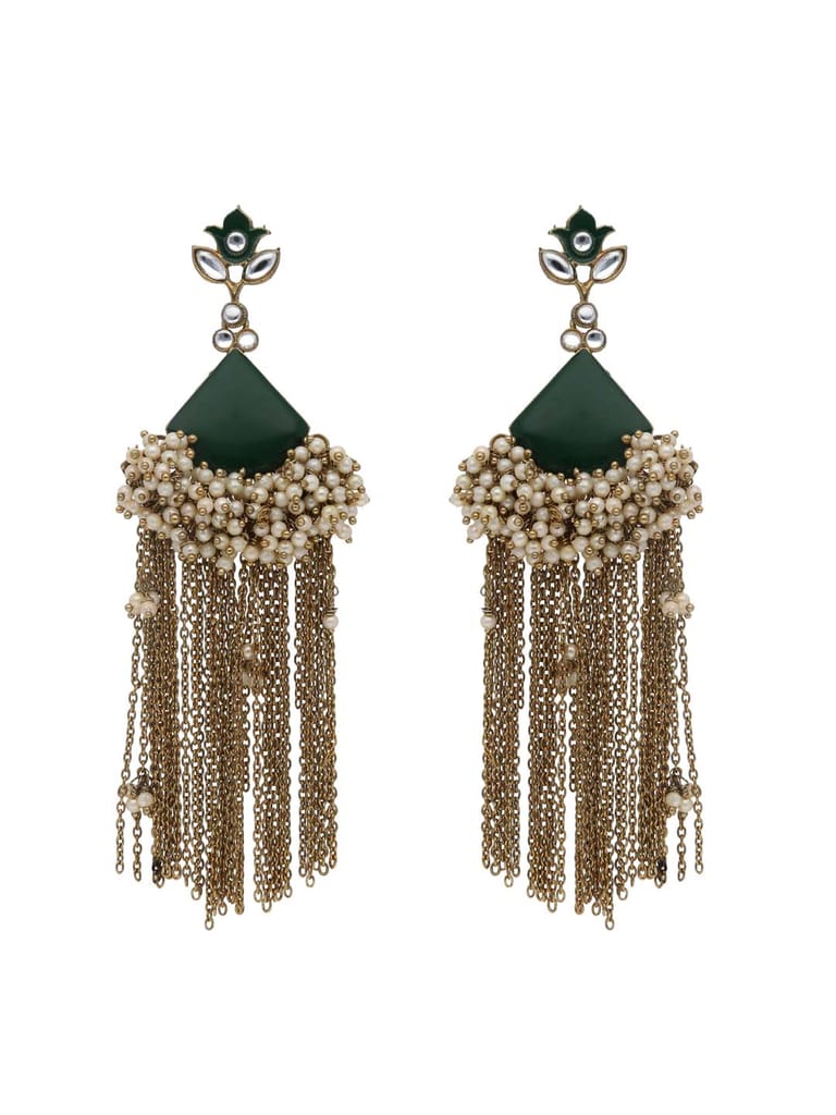 Antique Long Earrings in Mehendi finish - CNB21822