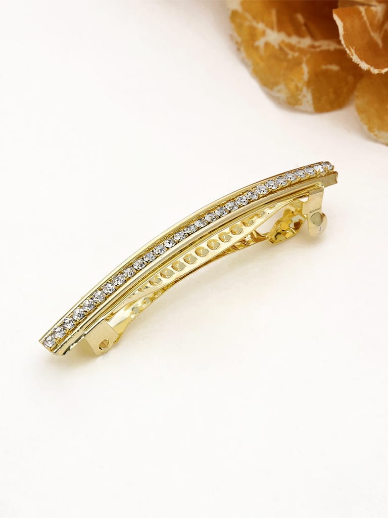 One Line Setting Stone Hair Clip in Gold finish - 1928GO