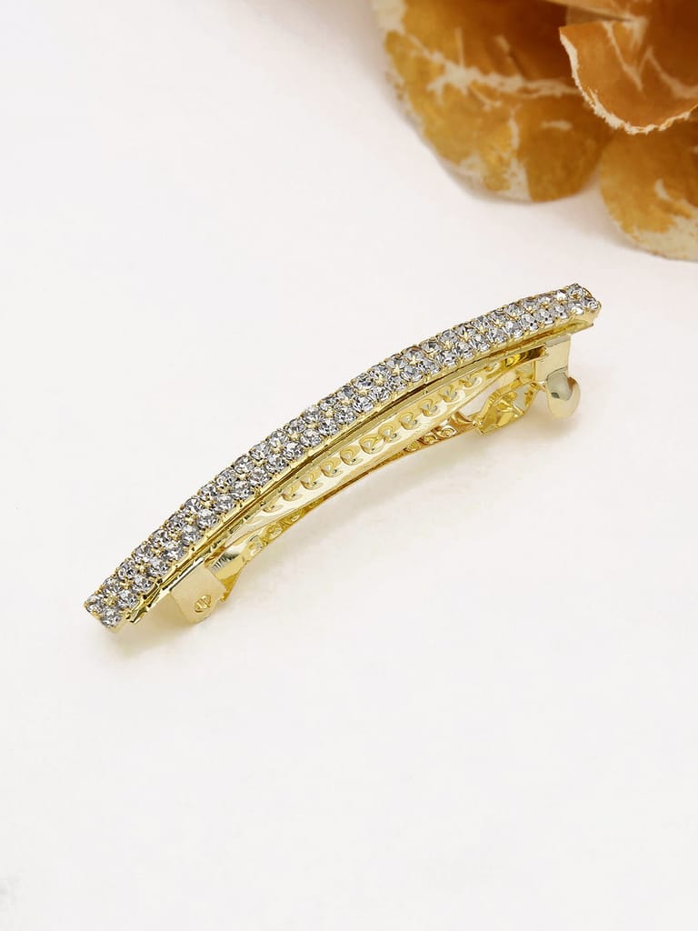 Two Line Setting Stone Hair Clip in Gold finish - 1929GO