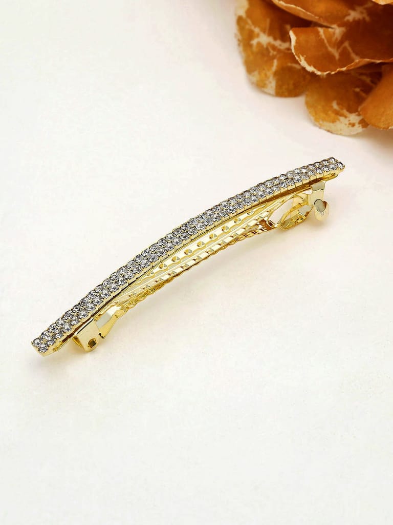 Two Line Setting Stone Hair Clip in Gold finish - 1936GO
