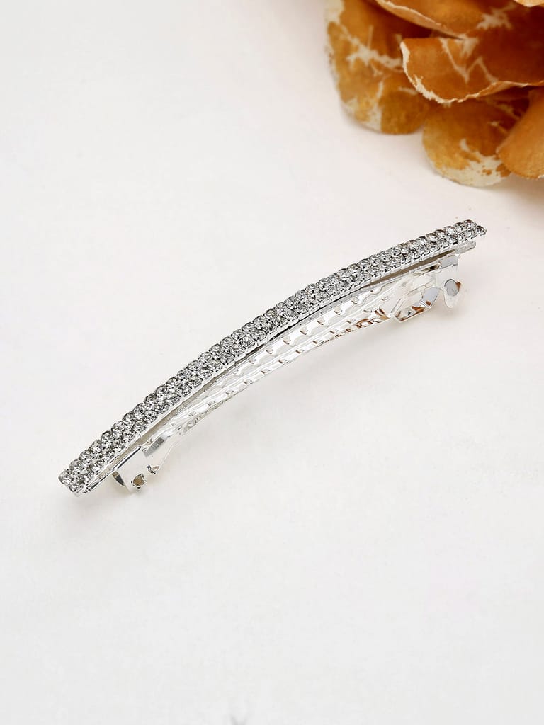Two Line Setting Stone Hair Clip in Rhodium finish - 1936RO