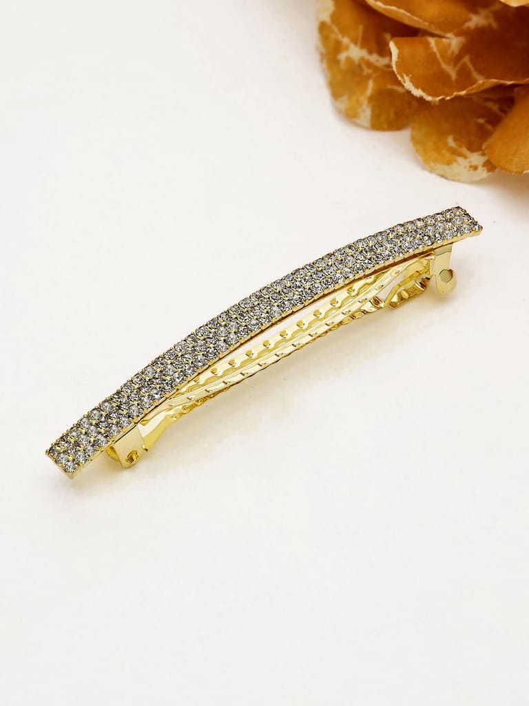 Three Line Setting Stone Hair Clip in Gold finish - 1937GO
