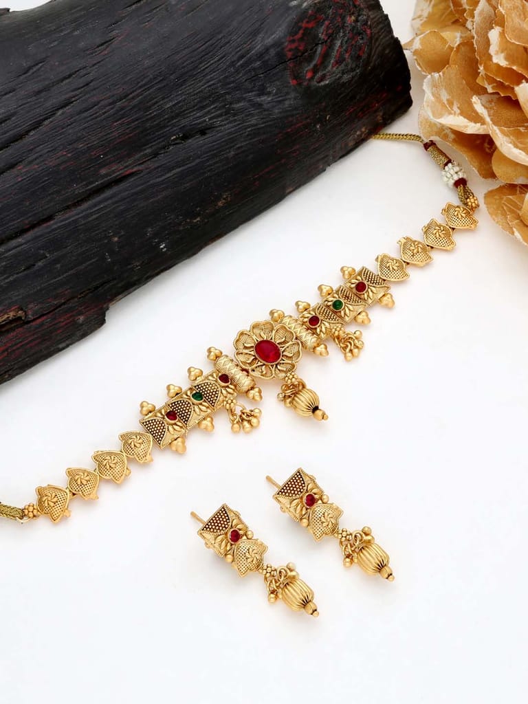 Antique Choker Necklace Set in Rajwadi finish - THF773
