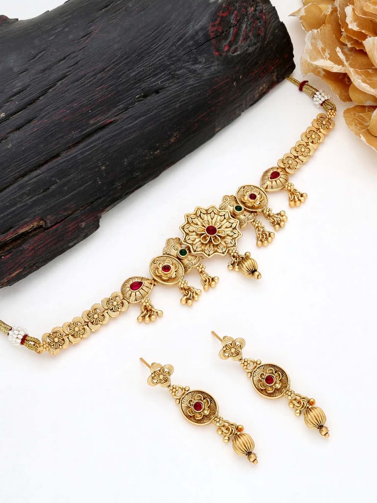 Antique Choker Necklace Set in Rajwadi finish - THF775
