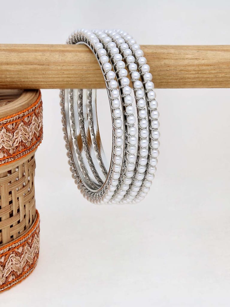 Pearls Bangles in Rhodium finish - 2.6