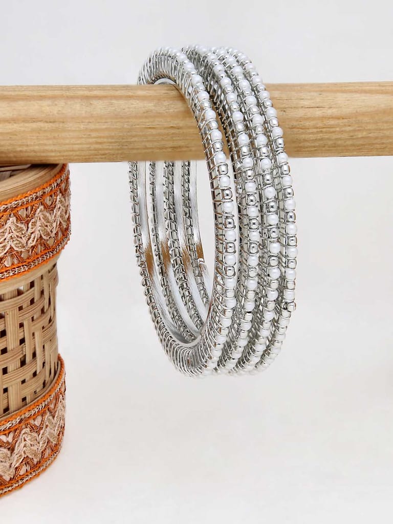 Pearls Bangles in Rhodium finish - 2.8